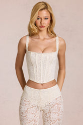 Lace Soft-Scoop Boned Corset Top in Ivory