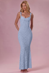 Lace Sweetheart-Neck Gown in Powder Blue