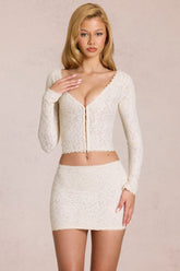 Lace Plunge Cardigan in Ivory