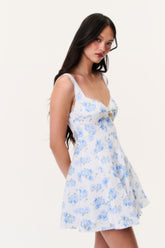 Nabi Linen Floral Mini Dress - BLUE MARINA