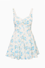 Nabi Linen Floral Mini Dress - BLUE MARINA