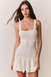 Tabatha Stretch Pointelle Mini Dress - WHITE TEA