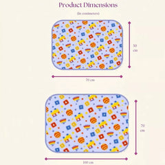 Size chart — Medium 50x70 cm and Large 70x100 cm baby dry sheet