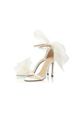 Asymmetric Bow-Embellished Satin High Heel Sandals
