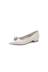 Beaded Pointed Toe Slip-On Wedding Shoes With Rhinestone