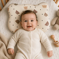 Baby Sleeping on Happy Matty Bear Print Cloud Head Pillow
