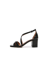 Black Cross Strappy Block Heel Sandal
