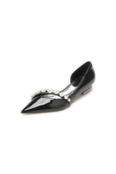 Black High Heels with Pearl and Rhinestone Embellishments