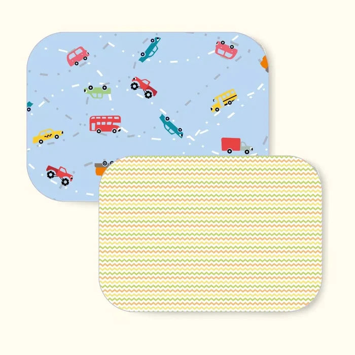 Car + Zig-Zag baby dry sheet combo pack, both waterproof mats laid side by side