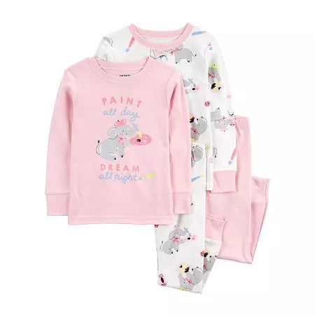 Carter's Toddler Girls Painter Elephant 100% Snug-Fit Cotton Pajamas, 4 Piece Set