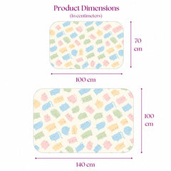 Size chart — Medium 70x100 cm and Large 100x140 cm baby crib sheet