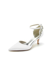 Beading Pointed Toe Ankle Strap High Heels