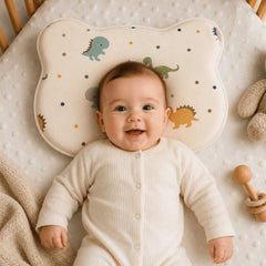 Baby Sleeping on Happy Matty Dinosaur Print Cloud Head Pillow
