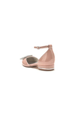 Black Low-Heeled Shoes with Metal Strap