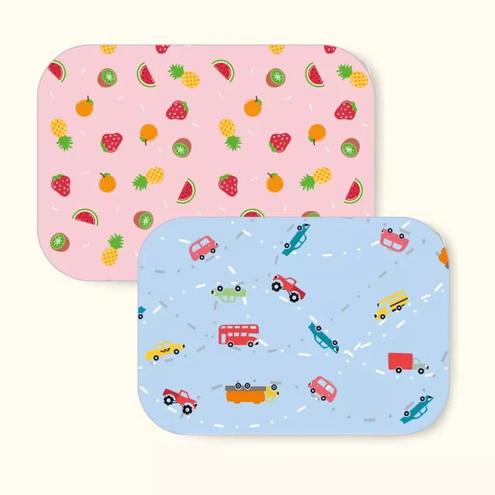 Fruits + Car baby dry sheet combo pack, both waterproof mats laid side by side