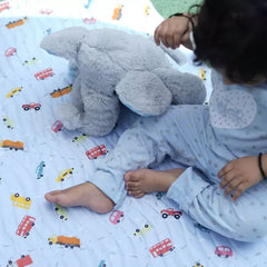 Baby Playing on Happy Matty Soft Absorbent Baby Car Print Play Mat
