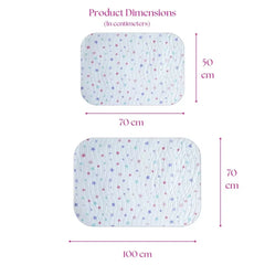 Size chart — Medium 50x70 cm and Large 70x100 cm baby dry sheet