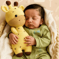 Handmade Giraffe Crochet Toy Resting on a Soft Surface