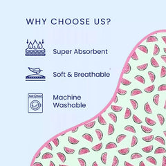 Happy Matty Watermelon Print Bib and Burp Sheet – Soft, Lightweight, Leak-Proof and Machine Washable