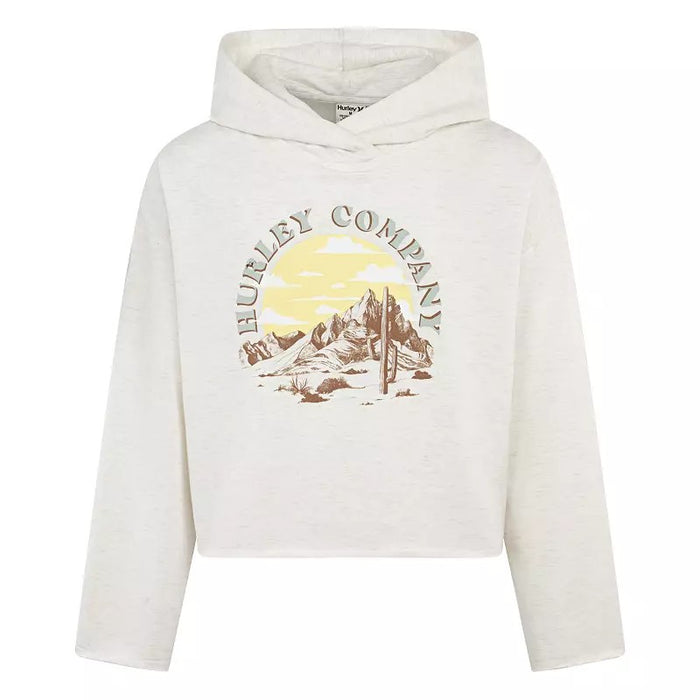 Hurley Big Girls Raw Hem Pullover Graphic Cropped Hoodie