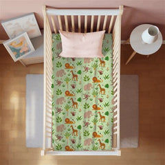 Baby Sleeping on Happy Matty Jungle Print Crib Sheet
