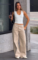 Just My Type Mid Rise Wide Leg Jeans Sesame