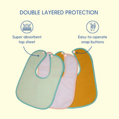 Light Green + Violet + Beige - Absorbent Bibs Large (Pack of 3)