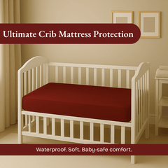 Maroon Waterproof Crib Mattress Protector Sheet