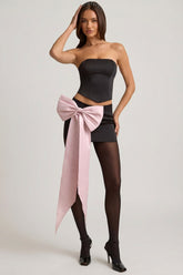 Satin Bow-Detail Low-Rise Mini Skirt in Black