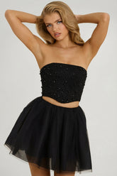 High Waist Tulle Mini Skirt in Black