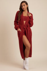 Fluffy Knit Longline Cardigan in Ruby Red