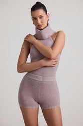 Ribbed-Knit Shorts in Taupe