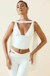 Plunge-Neck Draped Top in Vanilla