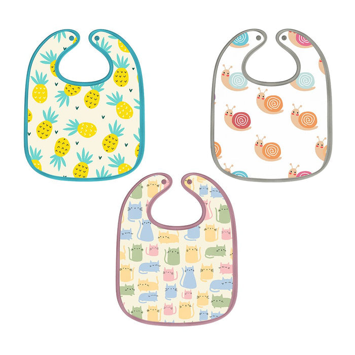Pineapple, Snail & Cat Print Baby Bibs Large (Pack of 3)