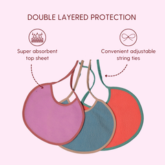 Pink + Firoza + Salmon Rose - Absorbent Bibs (Pack of 3) | Medium
