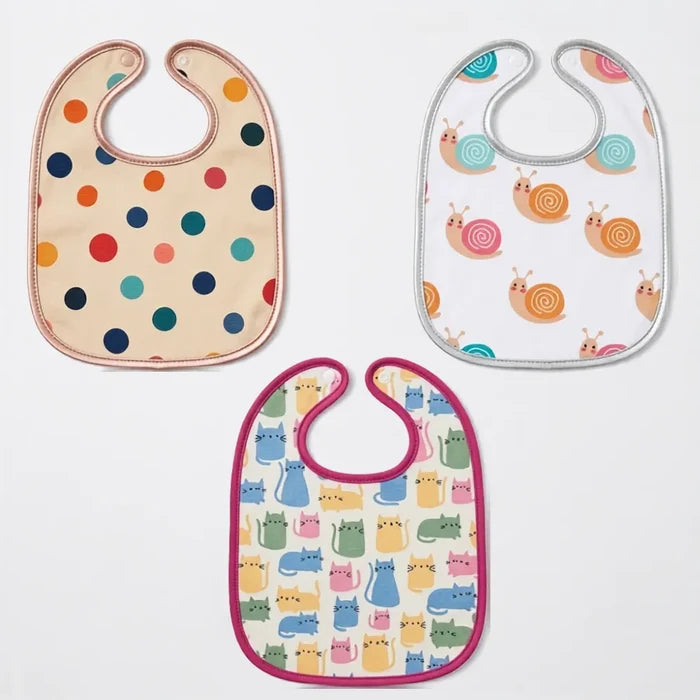 Polka dots, Snail & Cat Print Baby Bibs Large (Pack of 3)
