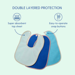 Sea Blue + Firoza + Deep Sea Blue - Absorbent Bibs Large (Pack of 3)