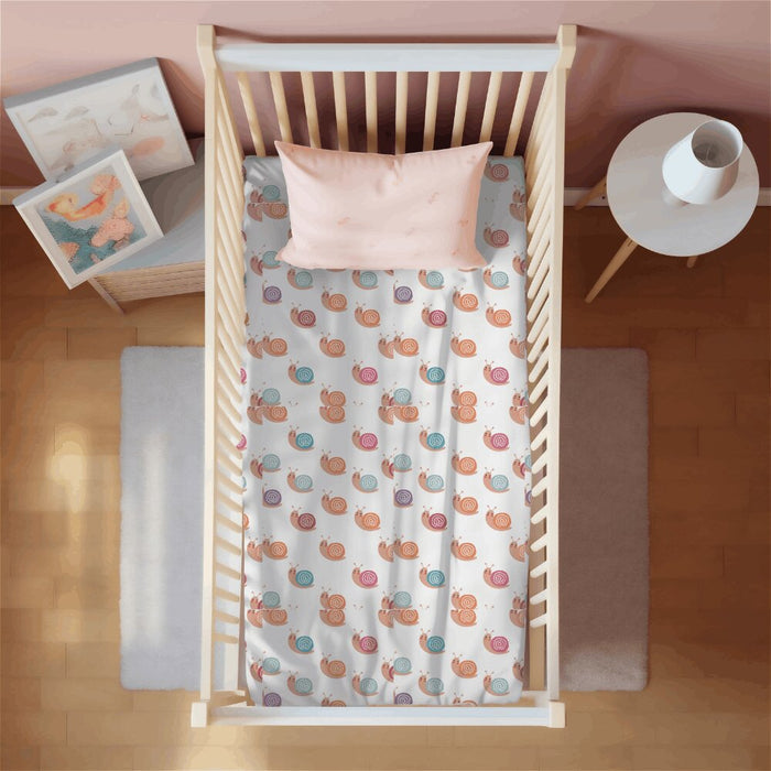 Baby Sleeping on Happy Matty Snail Print Crib Sheet