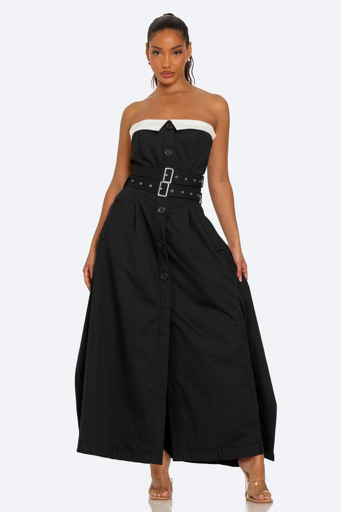 The Mount Carmel Double-Belted Belted Trench Maxi Dress