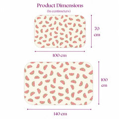 Size chart — Medium 70x100 cm and Large 100x140 cm baby crib sheet