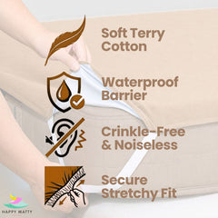 Happy Matty Camel Elastic Waterproof Terry Cotton Mattress Protector with Soft Terry Cotton, Waterproof Barrier, Noiseless Design and Deep Elastic Fit