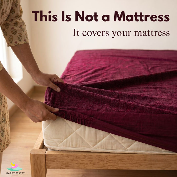 Happy Matty Waterproof Terry Cotton Mattress Protector in Maroon