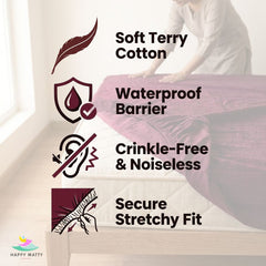 Soft Terry Cotton fabric of Happy Matty Maroon Waterproof Mattress Protector