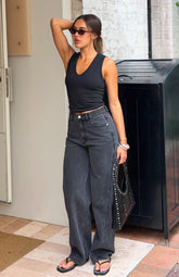 Kiara High Rise Barrel Leg Jeans Black Acid