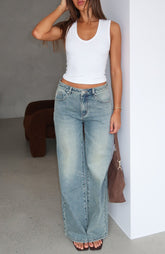 Just My Type Mid Rise Wide Leg Jeans Sand Wash