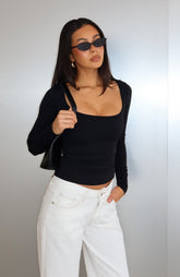 Keep Guessing Long Sleeve Top Black