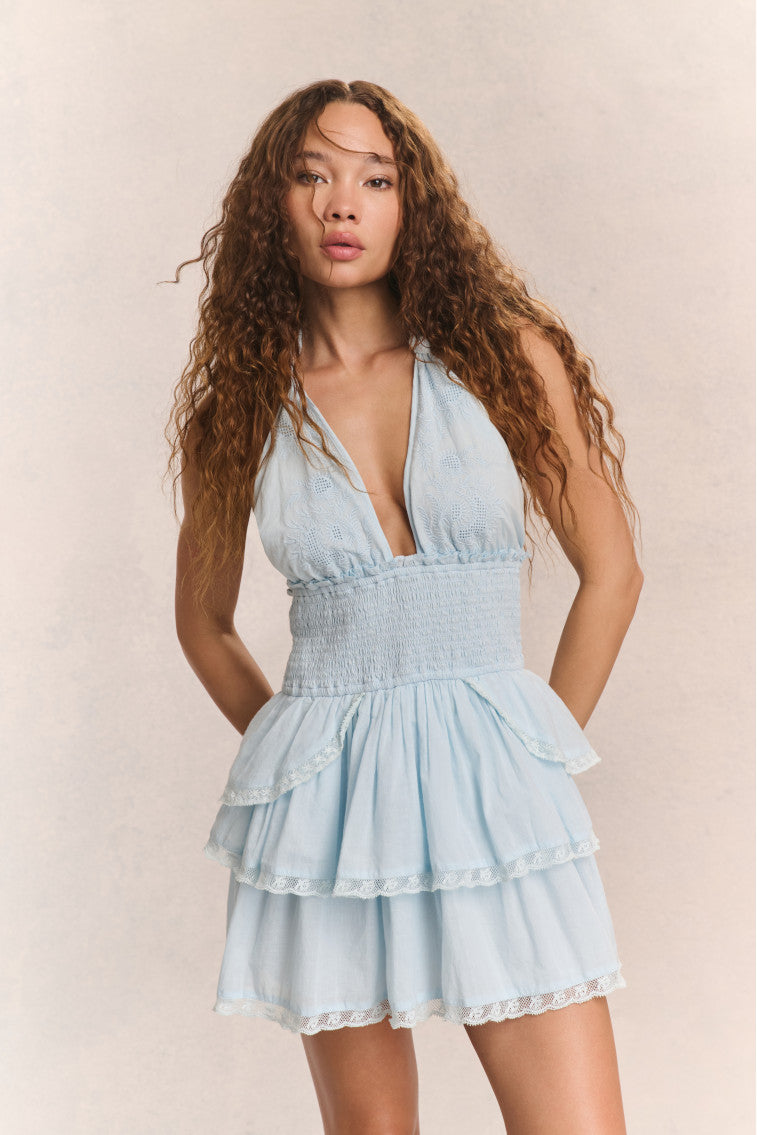 Deanna Heritage Halter Mini Dress - BLUE