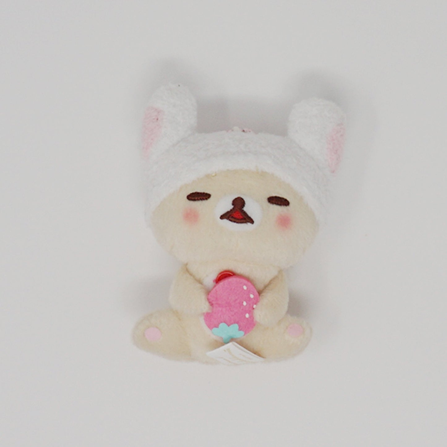 2017 Blushing Korilakkuma with Strawberry Prize Plush Keychain - Rilakkuma Bunny
