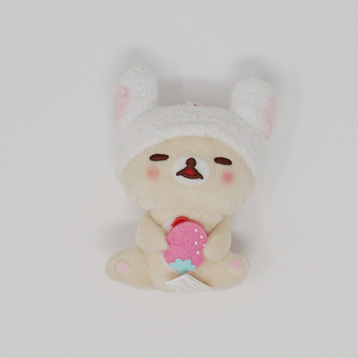 2017 Blushing Korilakkuma with Strawberry Prize Plush Keychain - Rilakkuma Bunny