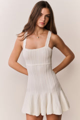 Tabatha Stretch Pointelle Mini Dress - WHITE TEA
